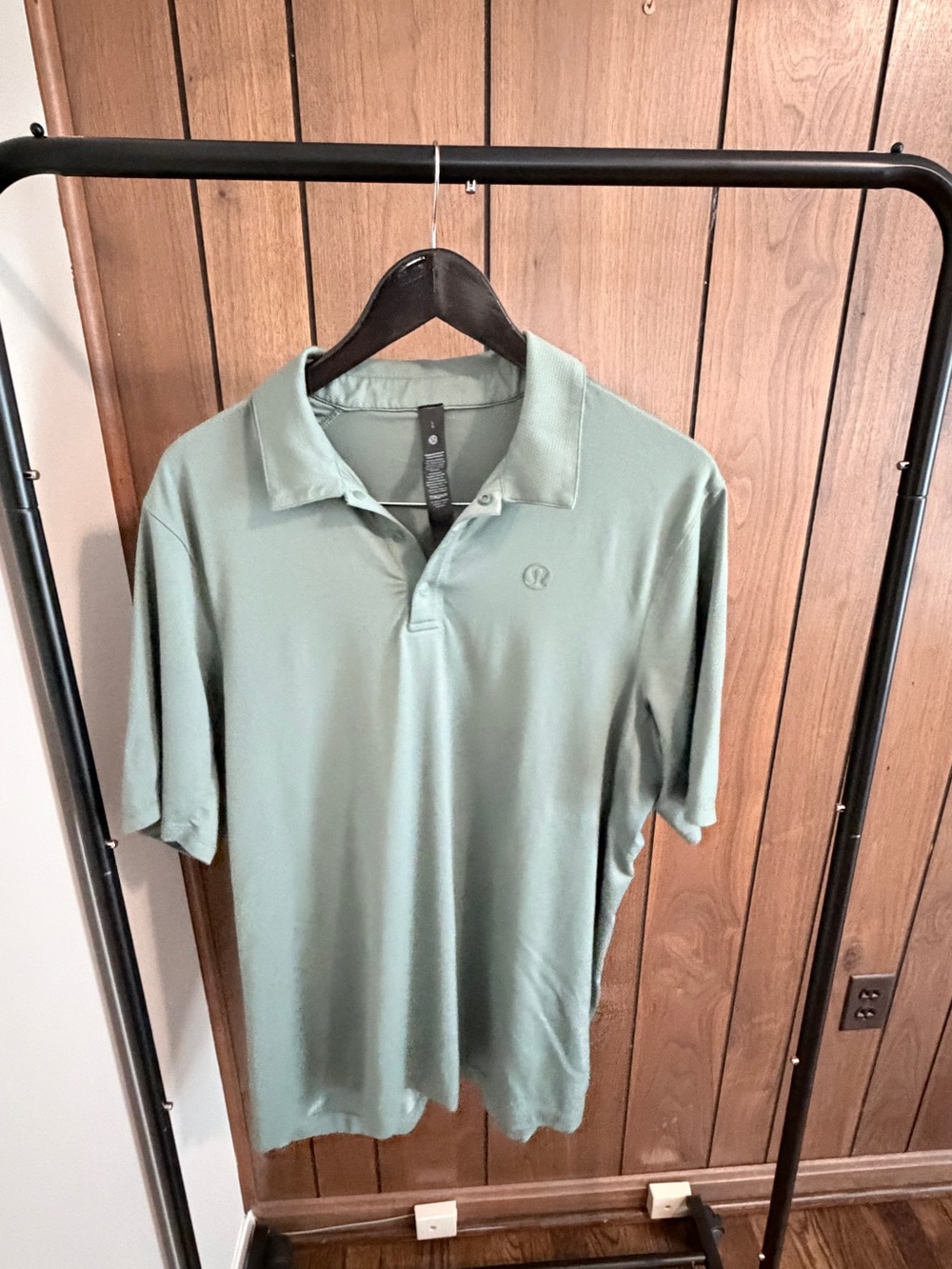 Lululemon Logo Sport Polo Shirt Large Green Snap Front Golf Performance Stretch